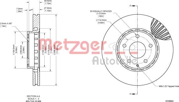 Metzger 6110922 - Тормозной диск avtokuzovplus.com.ua