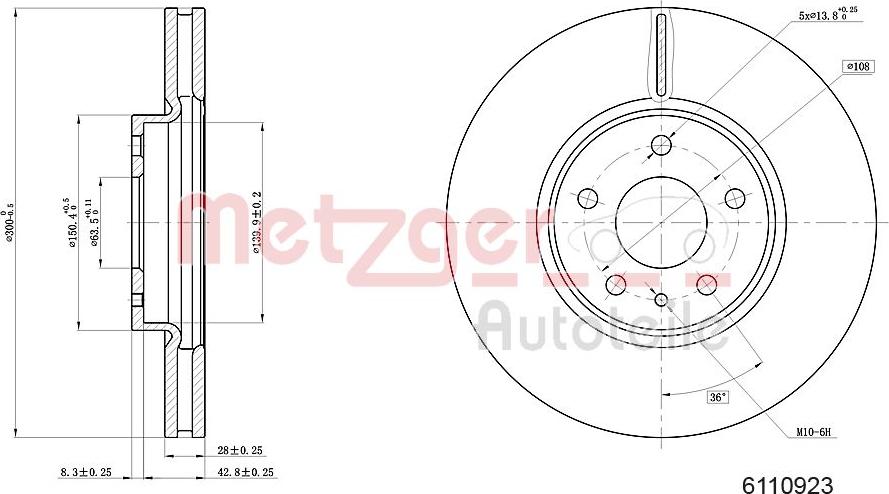 Metzger 6110923 - Тормозной диск avtokuzovplus.com.ua