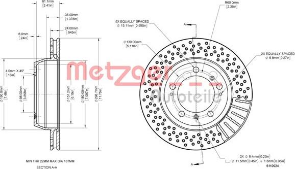 Metzger 6110924 - Гальмівний диск autocars.com.ua