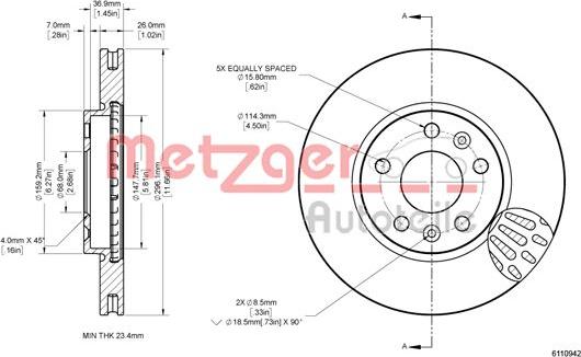 Metzger 6110942 - Гальмівний диск autocars.com.ua