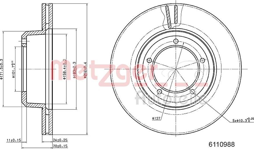 Metzger 6110988 - Гальмівний диск autocars.com.ua