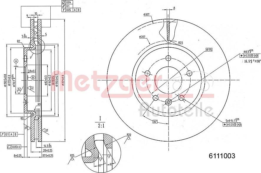 Metzger 6111003 - Гальмівний диск autocars.com.ua