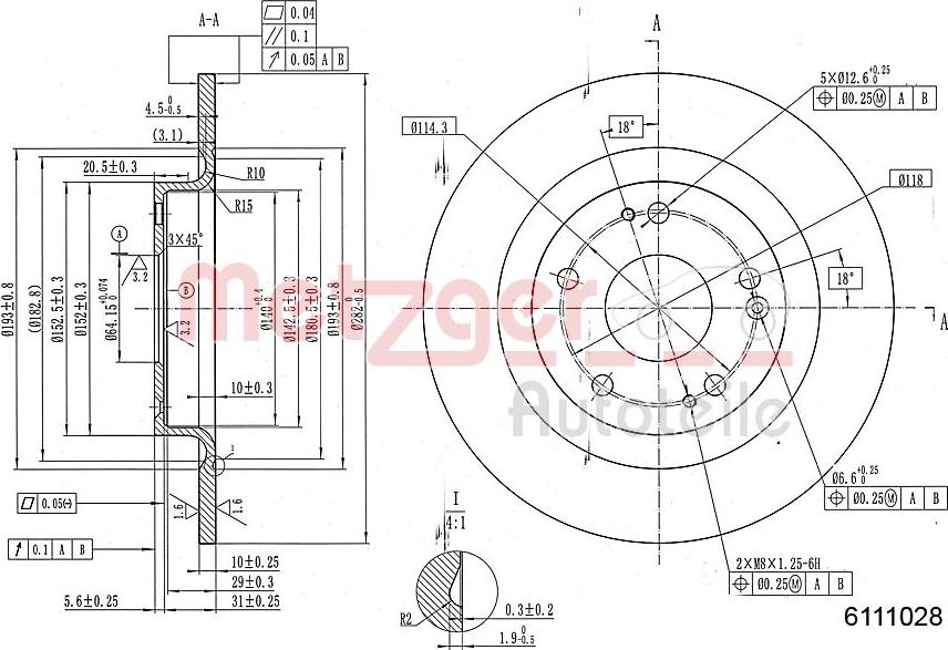 Metzger 6111028 - Тормозной диск autodnr.net