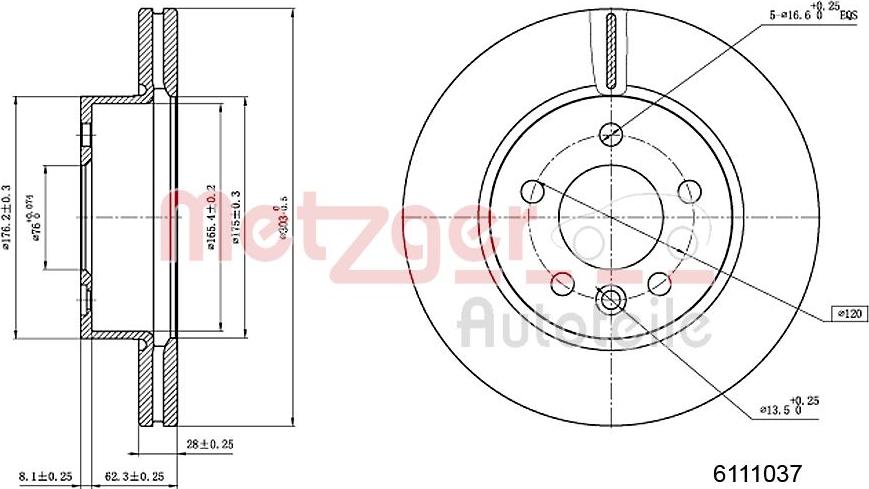 Metzger 6111037 - Тормозной диск avtokuzovplus.com.ua