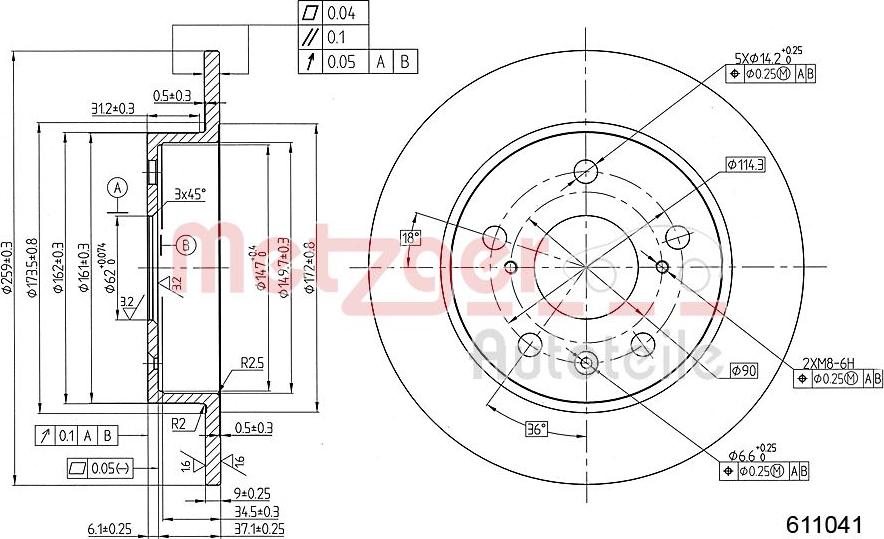 Metzger 6111041 - Тормозной диск avtokuzovplus.com.ua