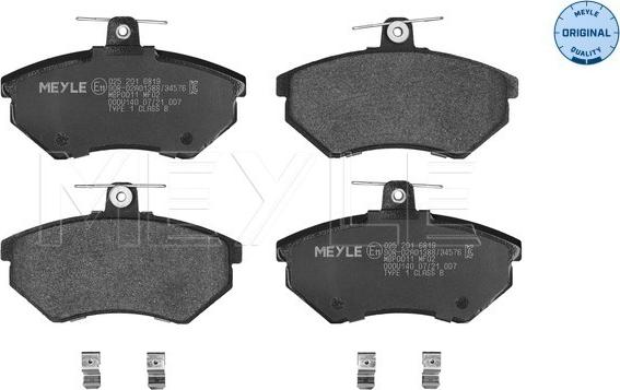 Meyle 025 201 6819 - Тормозные колодки, дисковые, комплект avtokuzovplus.com.ua