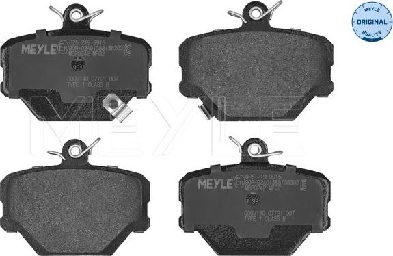 Meyle 025 219 9915 - Тормозные колодки, дисковые, комплект avtokuzovplus.com.ua
