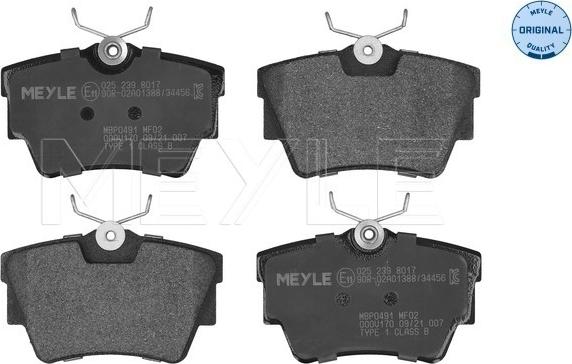 Meyle 025 239 8017 - Комплект дискових гальмівних колодок autocars.com.ua