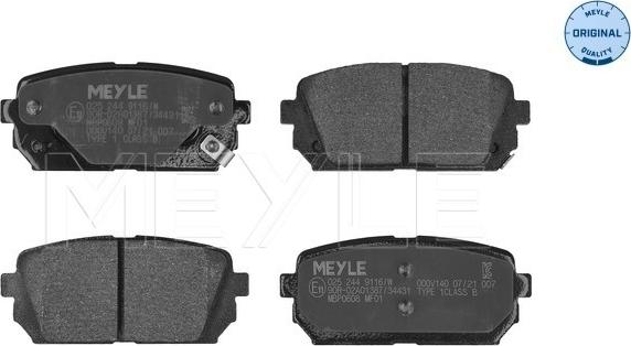 Meyle 025 244 9116/W - Тормозные колодки, дисковые, комплект avtokuzovplus.com.ua