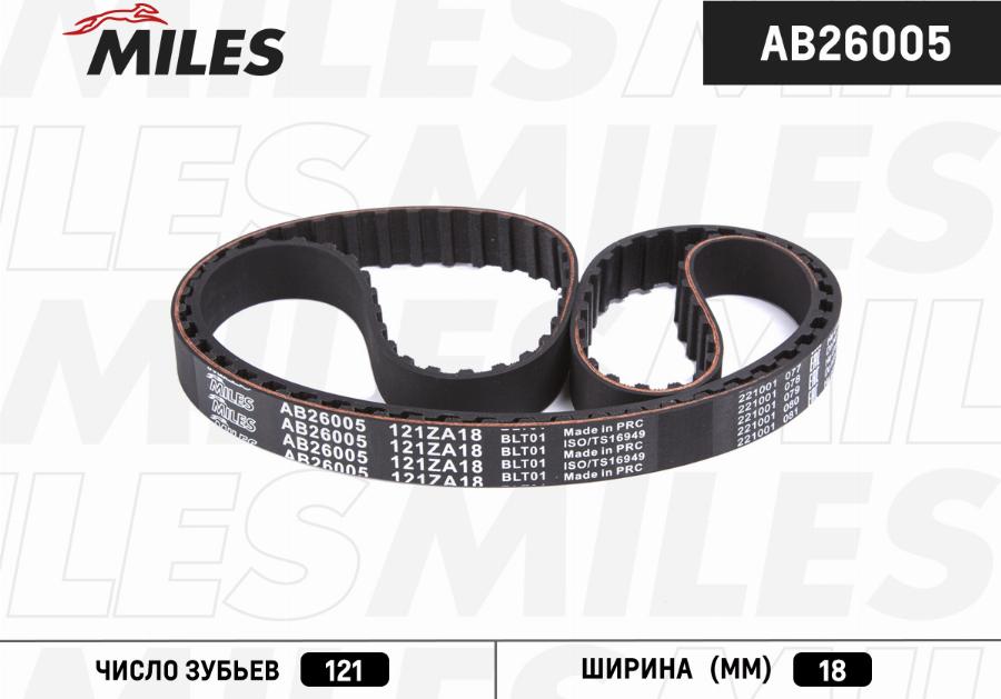 Miles AB26005 - Ремень ГРМ AUDI 1.8-2.0 -96-VW 1.6 -92 121X18 autodnr.net