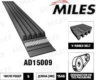 Miles AD15009 - Поликлиновой ремень avtokuzovplus.com.ua