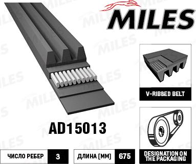 Miles AD15013 - Поликлиновой ремінь autocars.com.ua