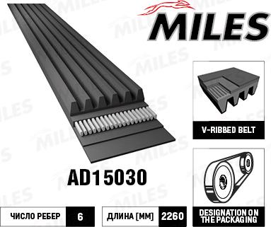 Miles AD15030 - Поликлиновой ремінь autocars.com.ua