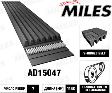 Miles AD15047 - Поликлиновой ремінь autocars.com.ua