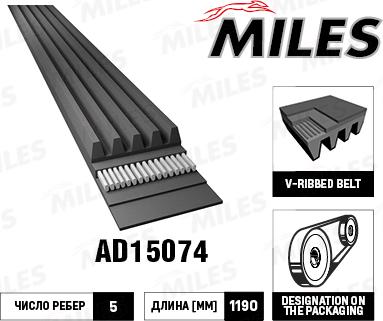 Miles AD15074 - Поликлиновой ремінь autocars.com.ua