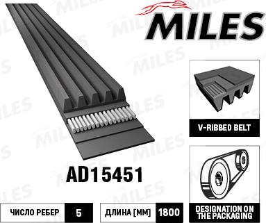 Miles AD15451 - Поликлиновой ремінь autocars.com.ua