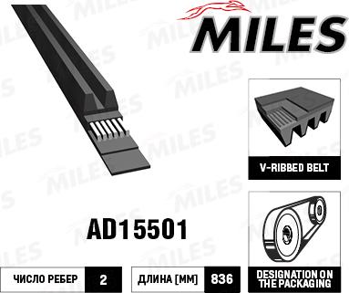 Miles AD15501 - Поликлиновой ремінь autocars.com.ua