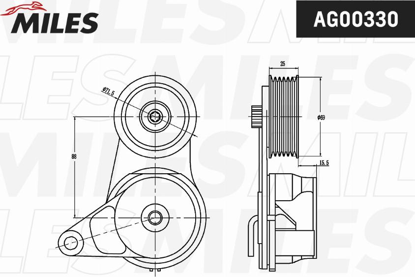 Miles AG00330 - Направляющий ролик, поликлиновый ремень avtokuzovplus.com.ua