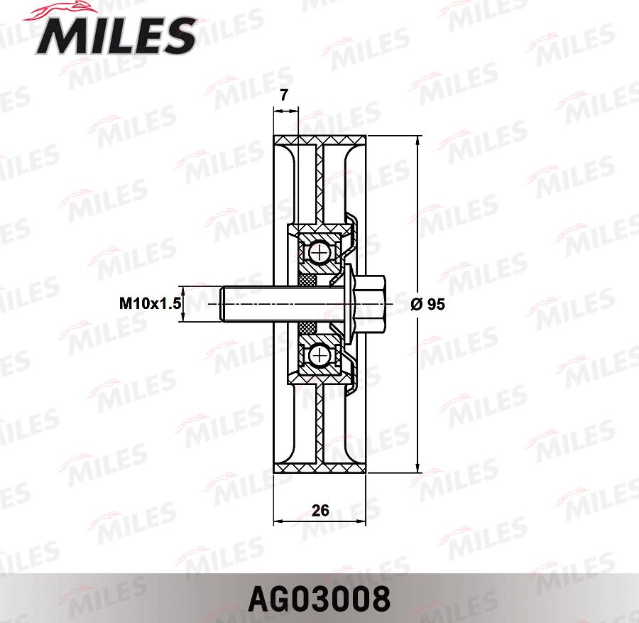 Miles AG03008 - Паразитний / провідний ролик, поліклиновий ремінь autocars.com.ua