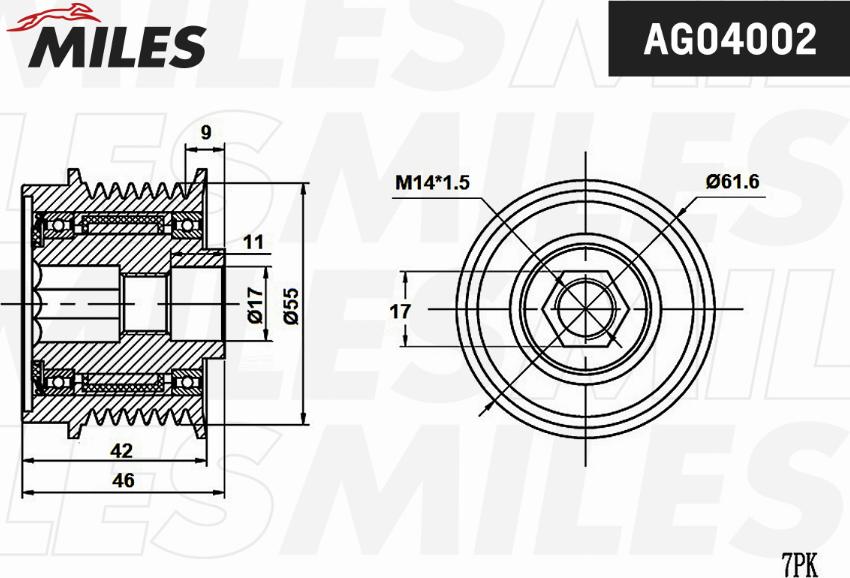 Miles AG04002 - Ремінний шків, генератор autocars.com.ua