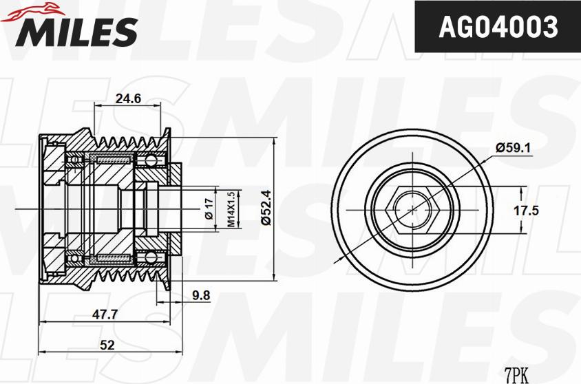 Miles AG04003 - Ремінний шків, генератор autocars.com.ua