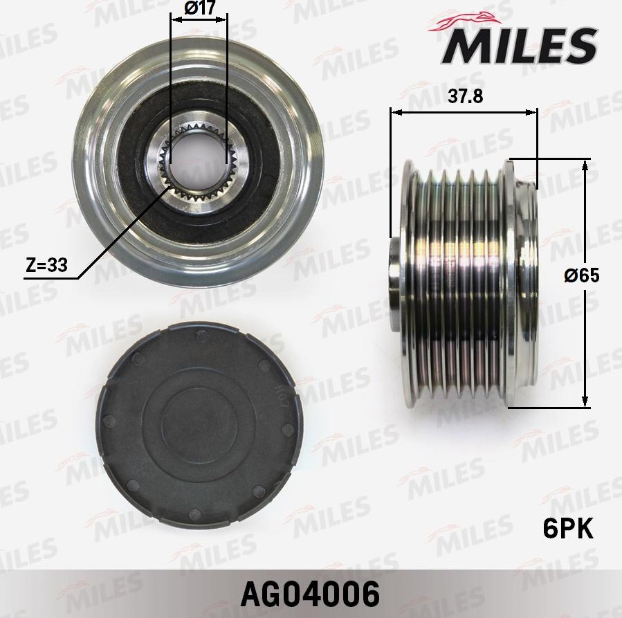 Miles AG04006 - Шкив генератора, муфта avtokuzovplus.com.ua