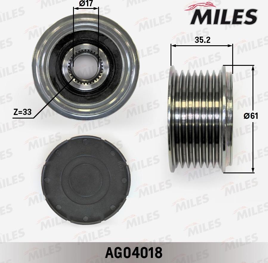 Miles AG04018 - Ремінний шків, генератор autocars.com.ua