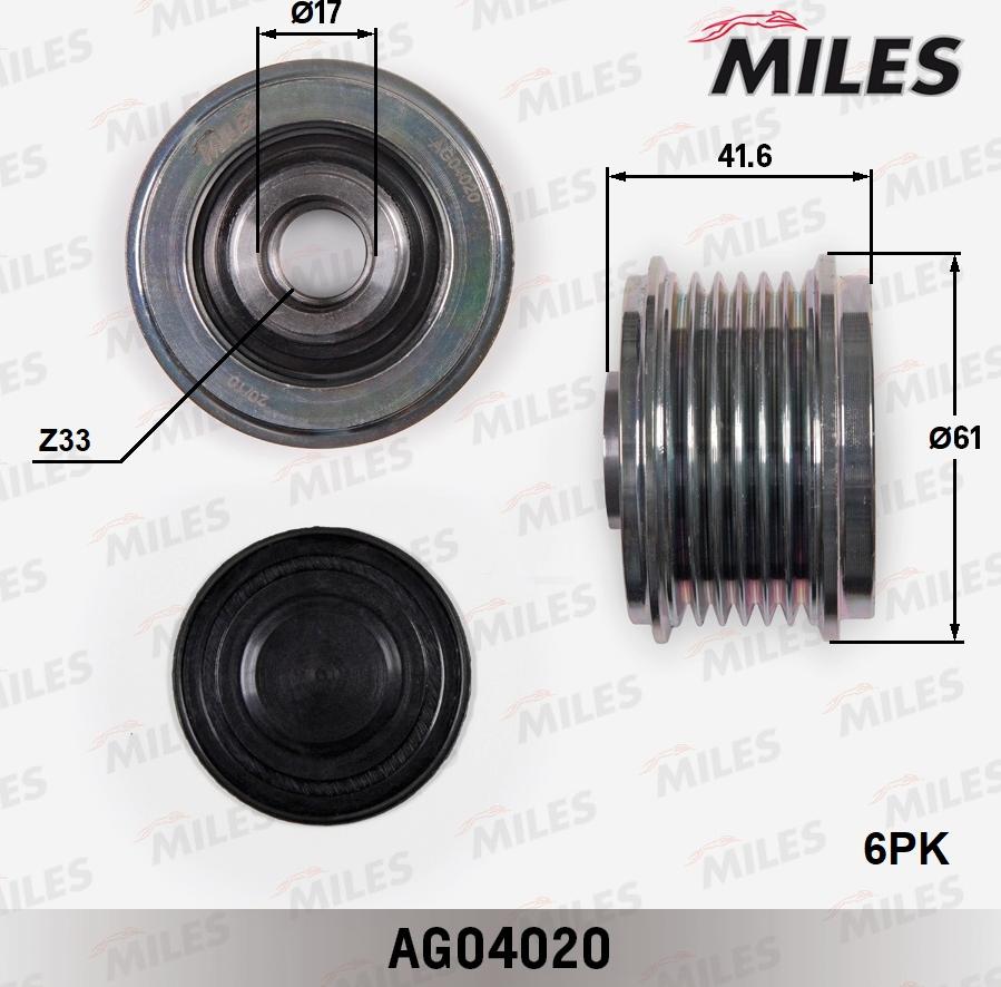 Miles AG04020 - Шкив генератора, муфта avtokuzovplus.com.ua