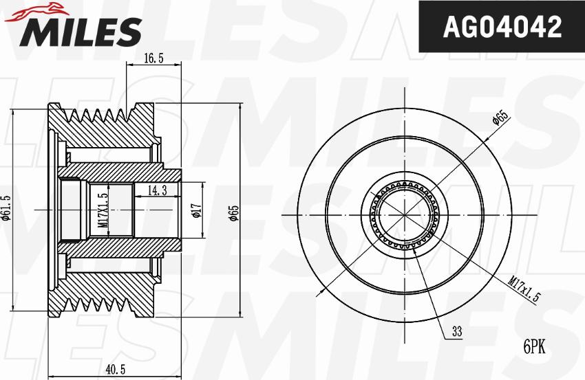 Miles AG04042 - Шкив генератора, муфта avtokuzovplus.com.ua