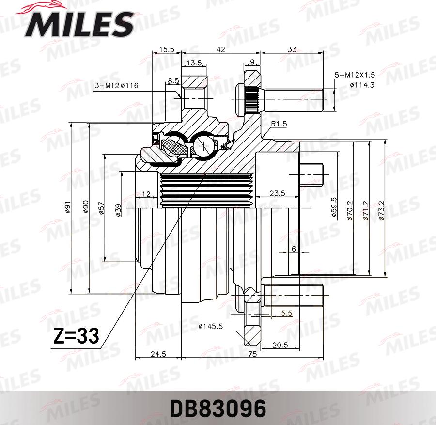Miles DB83096 - Комплект підшипника маточини колеса autocars.com.ua