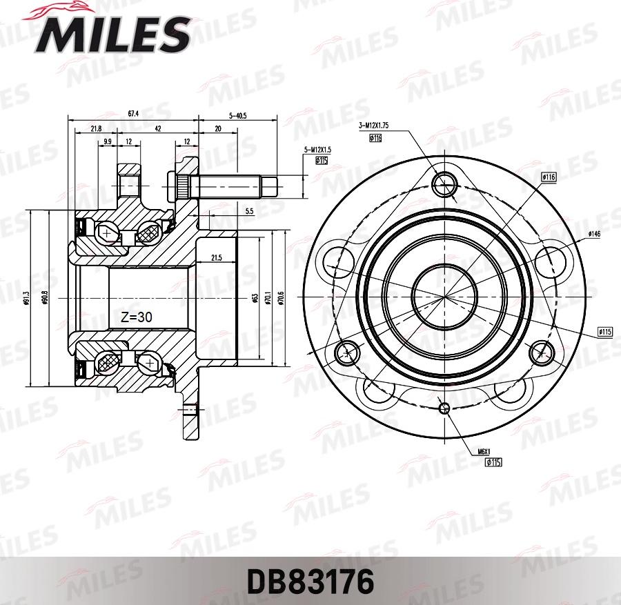 Miles DB83176 - Комплект подшипника ступицы колеса avtokuzovplus.com.ua