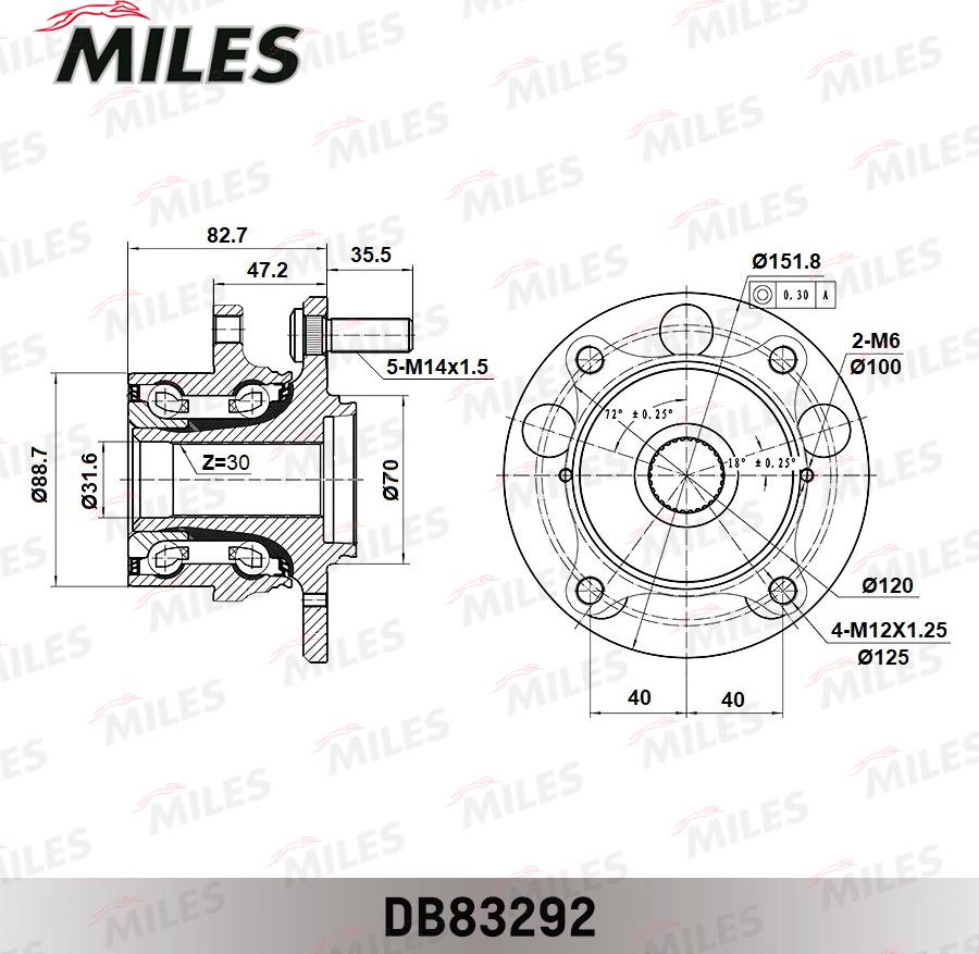 Miles DB83292 - Комплект підшипника маточини колеса autocars.com.ua