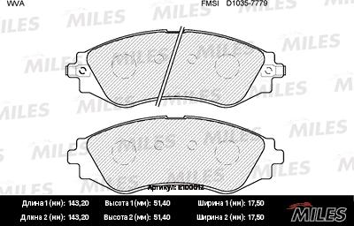 Miles E100012 - Тормозные колодки, дисковые, комплект avtokuzovplus.com.ua