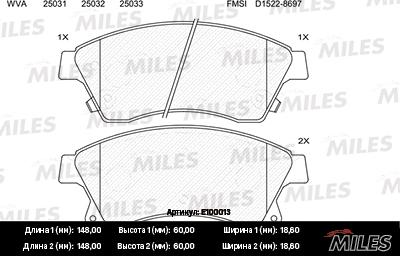 Miles E100013 - Тормозные колодки, дисковые, комплект avtokuzovplus.com.ua