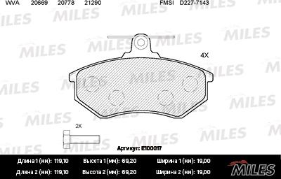 Miles E100017 - Гальмівні колодки, дискові гальма autocars.com.ua