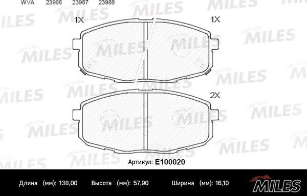 Miles E100020 - Тормозные колодки, дисковые, комплект avtokuzovplus.com.ua