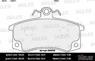 Miles E100025 - Гальмівні колодки, дискові гальма autocars.com.ua