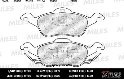 Miles E100027 - Гальмівні колодки, дискові гальма autocars.com.ua