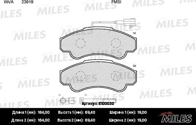 Miles E100030 - Тормозные колодки, дисковые, комплект avtokuzovplus.com.ua