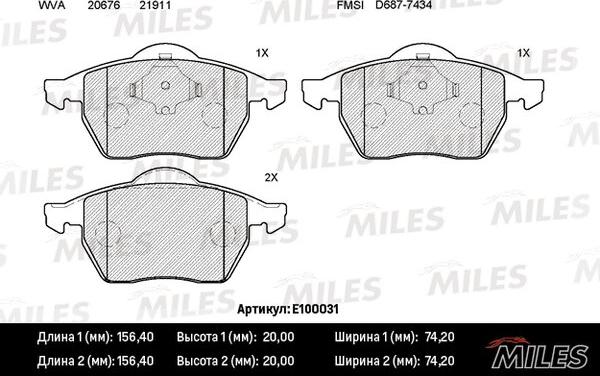 Miles E100031 - Тормозные колодки, дисковые, комплект avtokuzovplus.com.ua