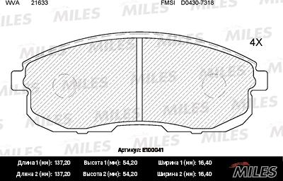 Miles E100041 - Тормозные колодки, дисковые, комплект avtokuzovplus.com.ua