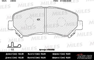 Miles E100052 - Тормозные колодки, дисковые, комплект avtokuzovplus.com.ua