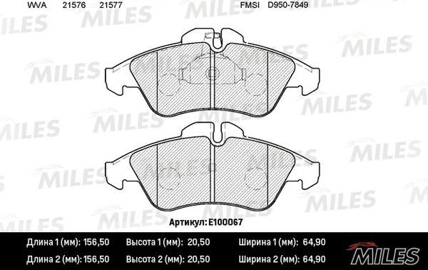 Miles E100067 - Тормозные колодки, дисковые, комплект avtokuzovplus.com.ua