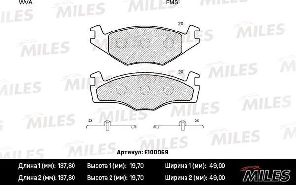 Miles E100069 - Тормозные колодки, дисковые, комплект avtokuzovplus.com.ua