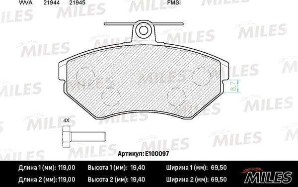 Miles E100097 - Гальмівні колодки, дискові гальма autocars.com.ua