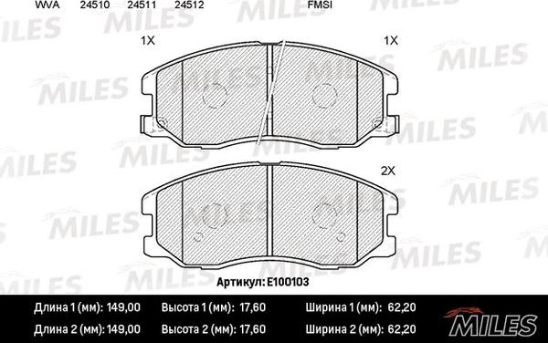 Miles E100103 - Гальмівні колодки, дискові гальма autocars.com.ua