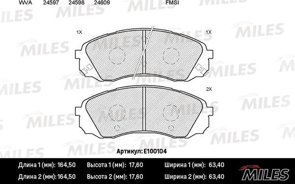 Miles E100104 - Гальмівні колодки, дискові гальма autocars.com.ua