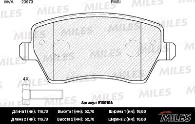 Miles E100108 - Тормозные колодки, дисковые, комплект avtokuzovplus.com.ua