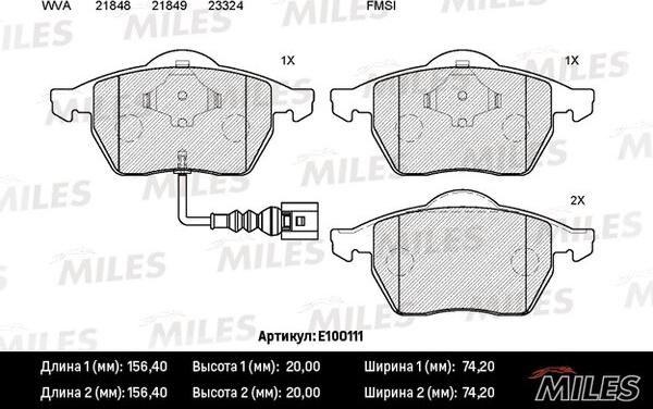 Miles E100111 - Гальмівні колодки, дискові гальма autocars.com.ua