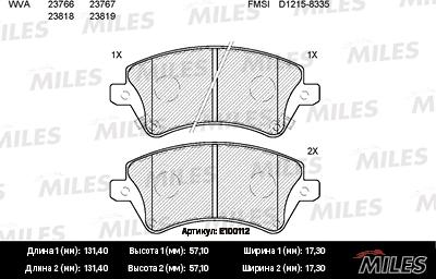 Miles E100112 - Гальмівні колодки, дискові гальма autocars.com.ua